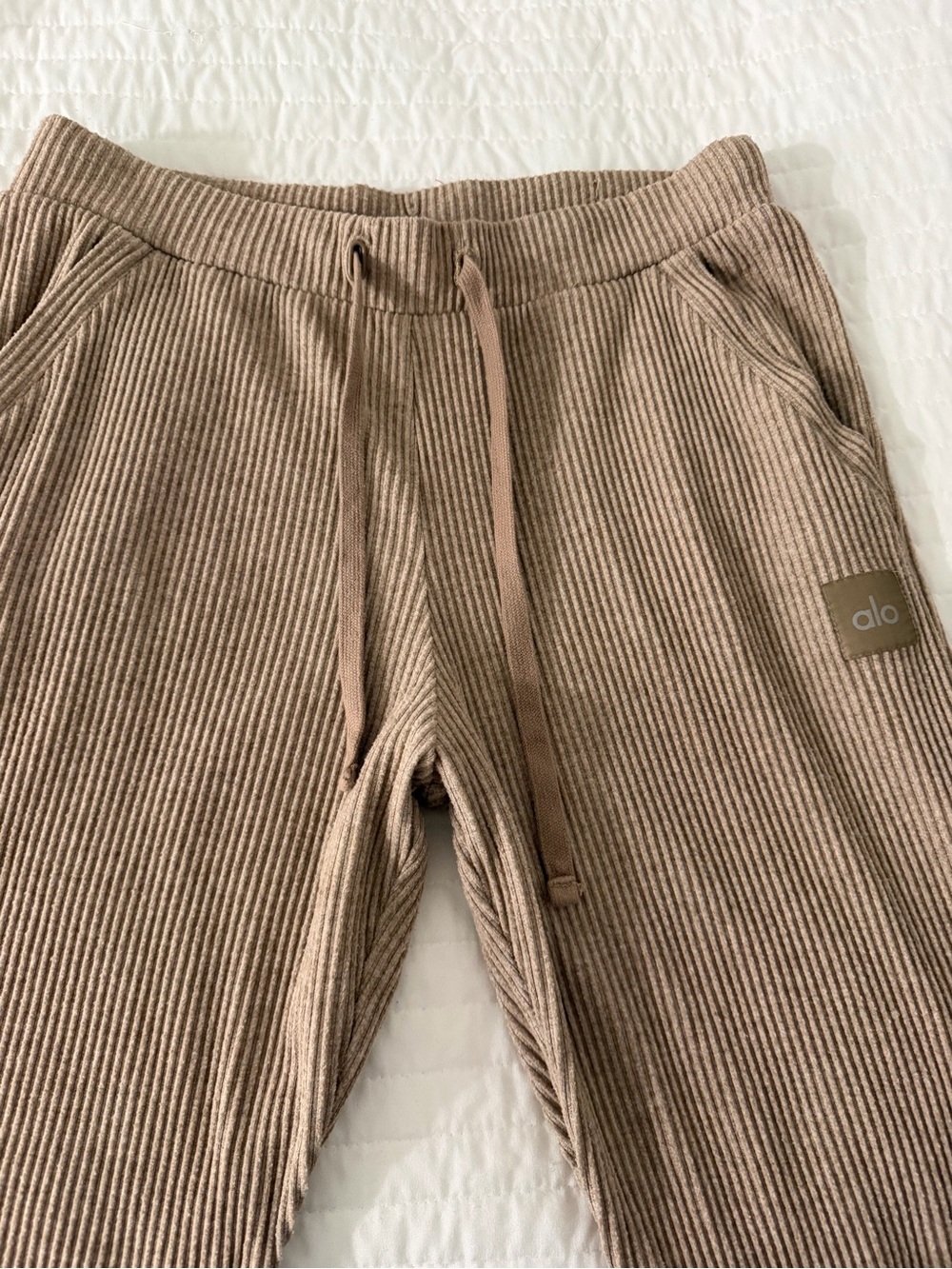 Alo Yoga Ribbed Knit Jogger Sweatpants Beige Tan Size Large L